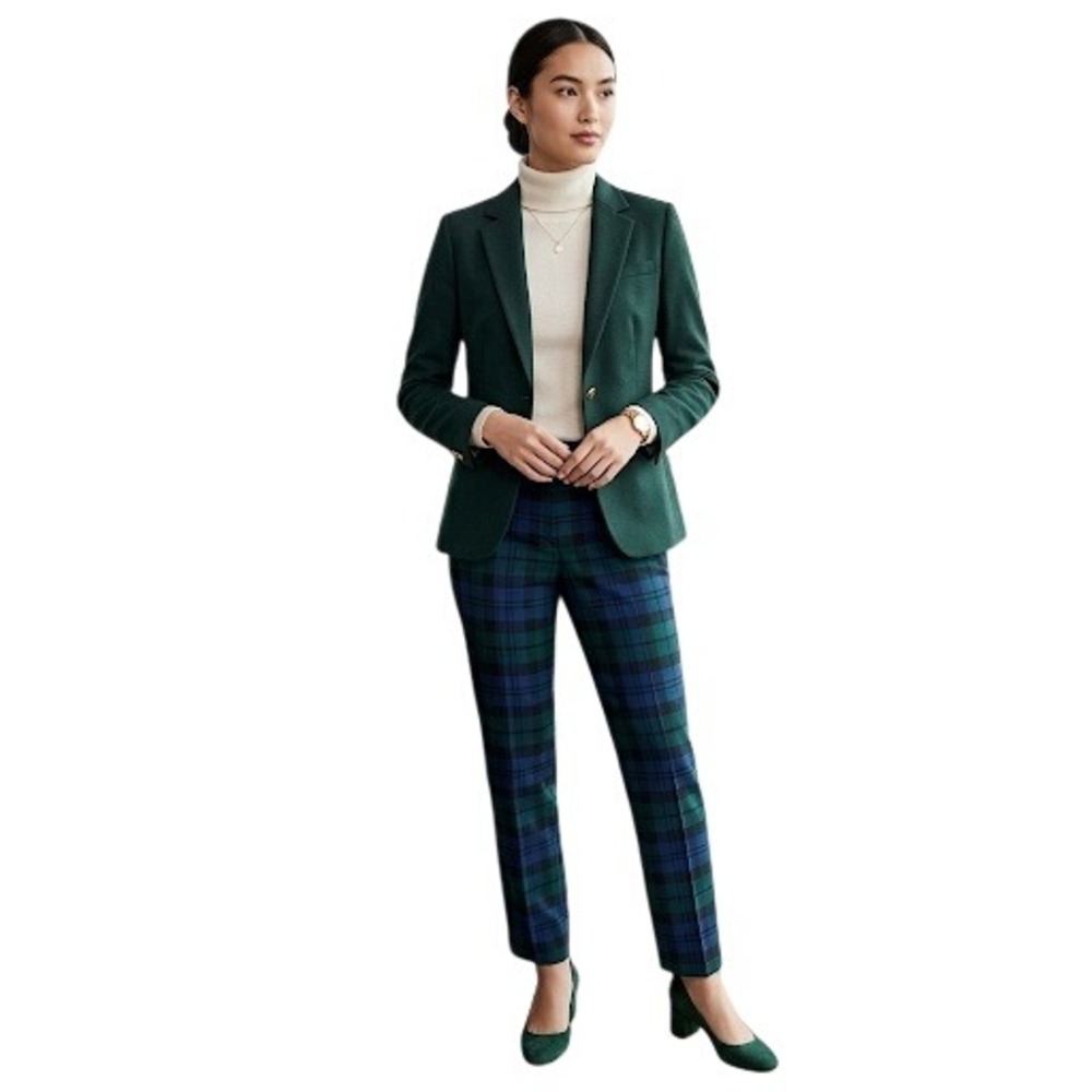 J. Crew Black Watch Plaid Wool Blend Stretch Slim Ankle Pants Blue Sz.‎ 4 Preppy